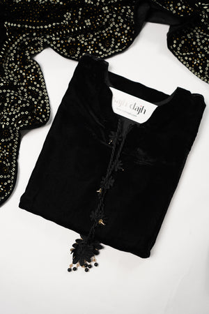 Tawakkal - Luxury Velvet Outfit with Embroidered Velvet Shawl Black