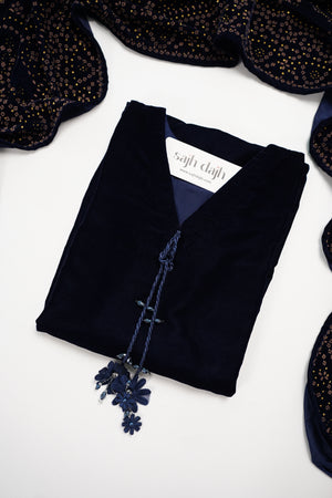 Tawakkal - Luxury Velvet Outfit with Embroidered Velvet Shawl  Navy blue