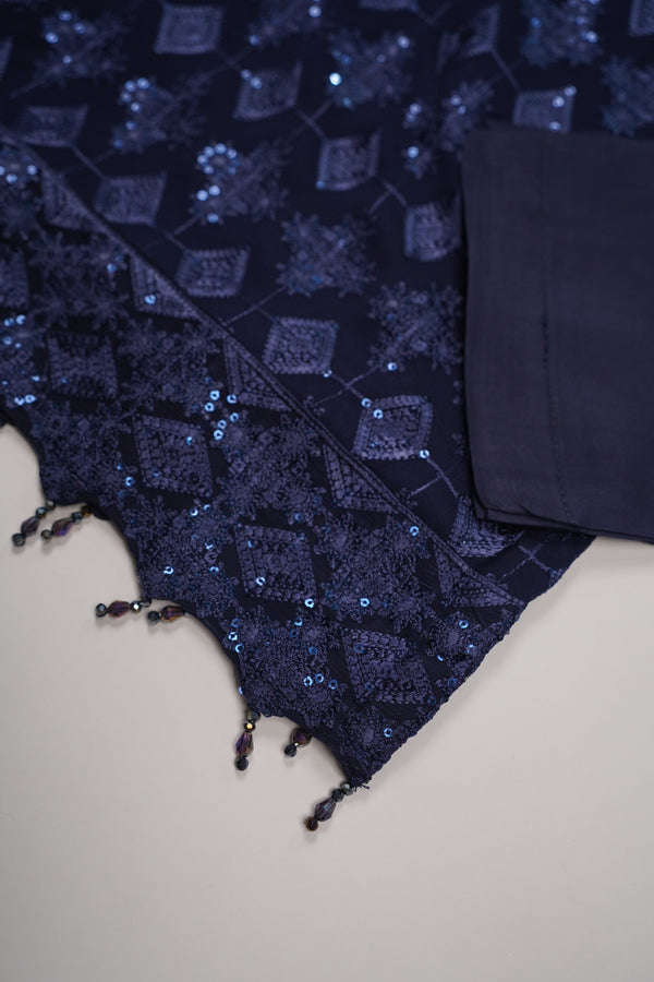Husan e Jahan - Luxury Chiffon Outfit with Chiffon Dupatta - Ready to Wear - HEJ-V4-D6 navy blue