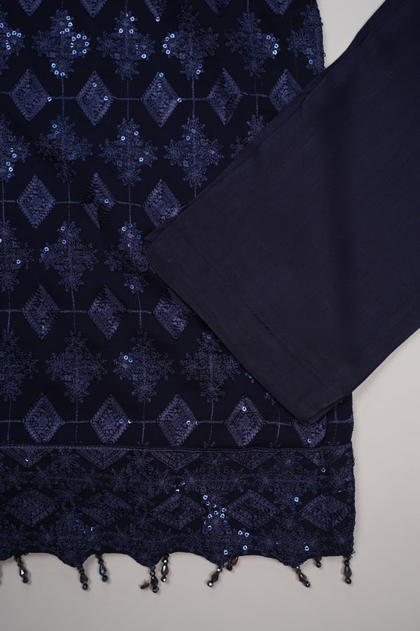 Husan e Jahan - Luxury Chiffon Outfit with Chiffon Dupatta - Ready to Wear - HEJ-V4-D6 navy blue