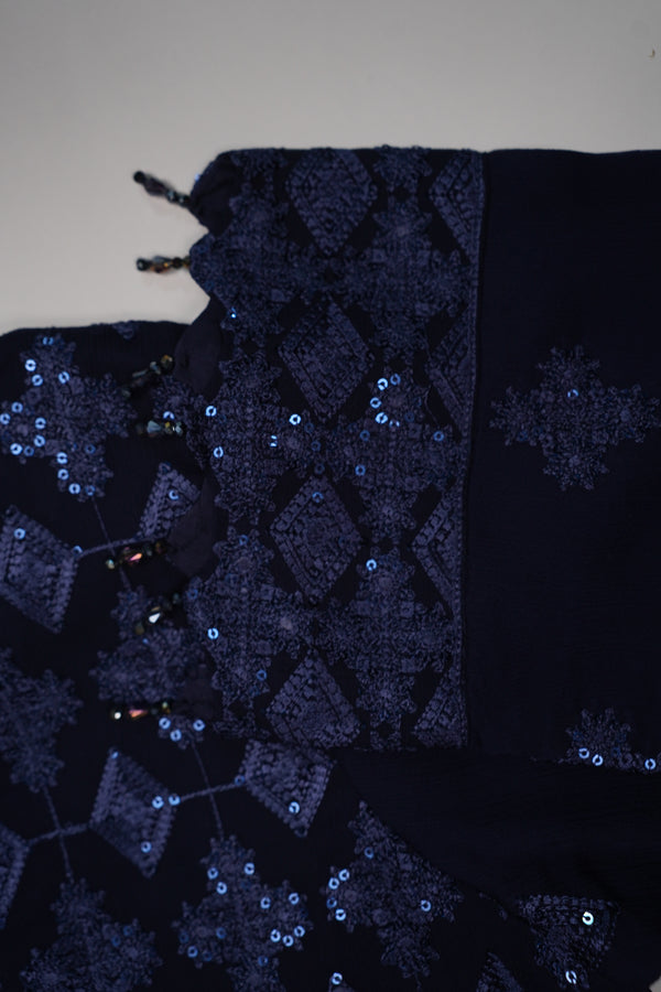 Husan e Jahan - Luxury Chiffon Outfit with Chiffon Dupatta - Ready to Wear - HEJ-V4-D6 navy blue
