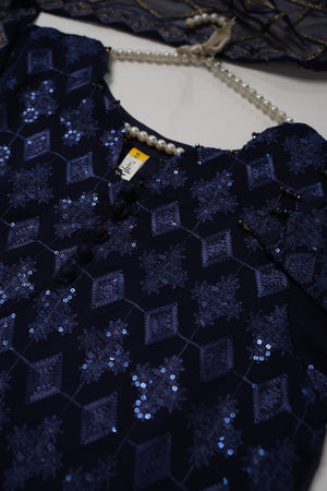 Husan e Jahan - Luxury Chiffon Outfit with Chiffon Dupatta - Ready to Wear - HEJ-V4-D6 navy blue