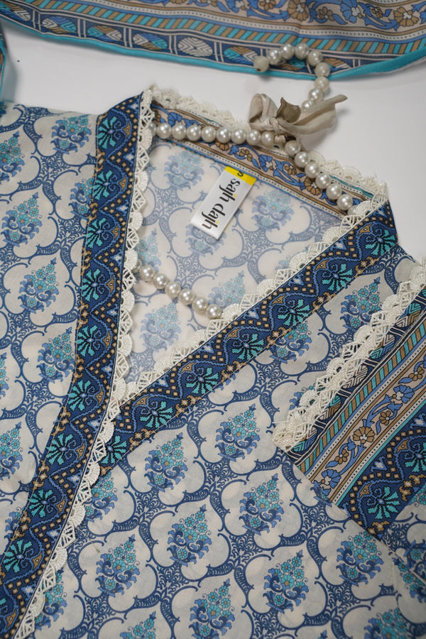 Rozi - Luxury Cotton Lawn Outfit With Voile Dupatta - Ready to Wear PD025