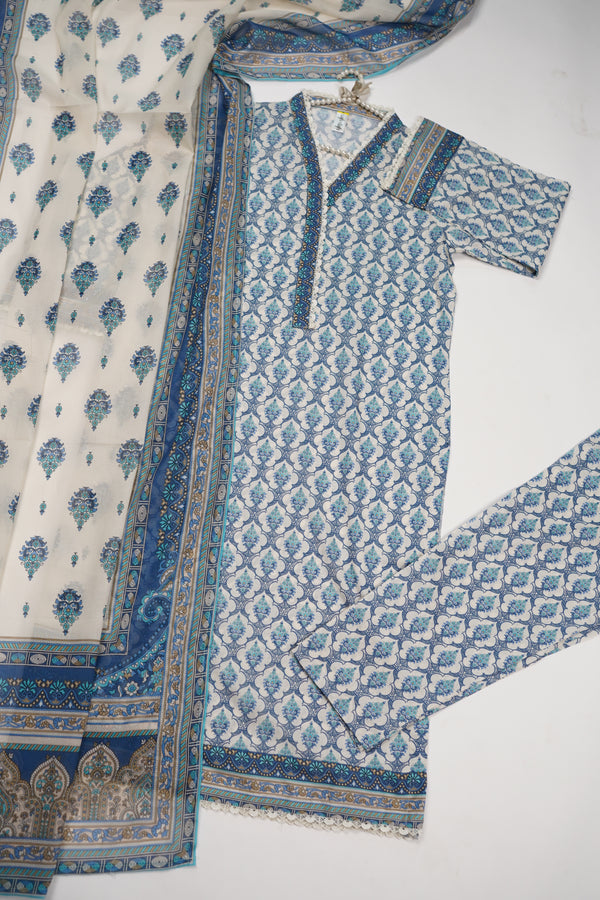 Rozi - Luxury Cotton Lawn Outfit With Voile Dupatta - Ready to Wear PD025