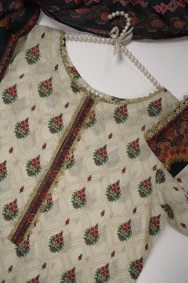 Rozi - Luxury Cotton Lawn Outfit With Voile Dupatta - Ready to Wear PD024