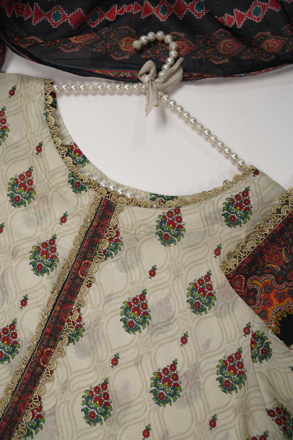 Rozi - Luxury Cotton Lawn Outfit With Voile Dupatta - Ready to Wear PD024