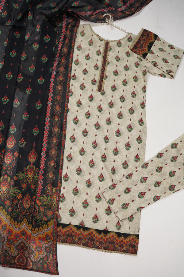 Rozi - Luxury Cotton Lawn Outfit With Voile Dupatta - Ready to Wear PD024