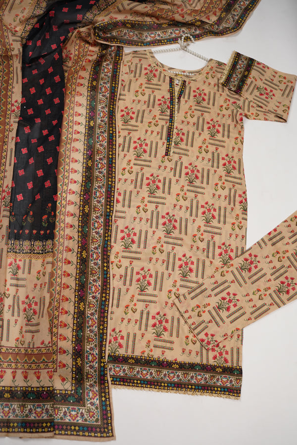 Rozi - Luxury Cotton Lawn Outfit With Voile Dupatta - Ready to Wear PD023