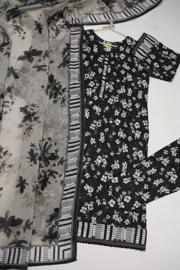 Rozi - Luxury Cotton Lawn Outfit With Voile Dupatta - Ready to Wear PD037