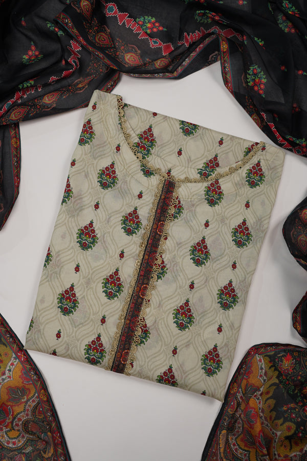 Rozi - Luxury Cotton Lawn Outfit With Voile Dupatta - Ready to Wear PD024