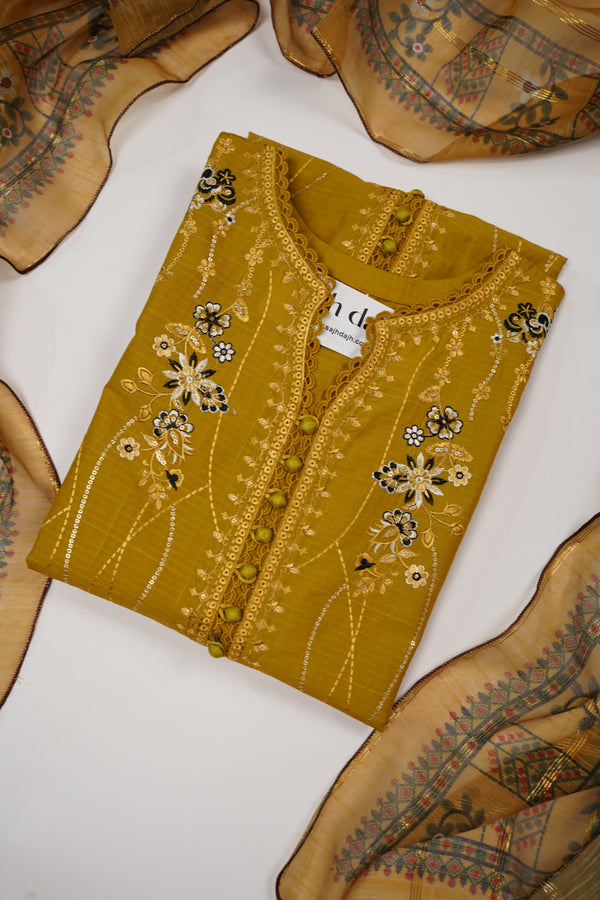 Rozi - Premium Embroidered Lawn Outfit with Voile Dupatta - Ready to Wear PD035