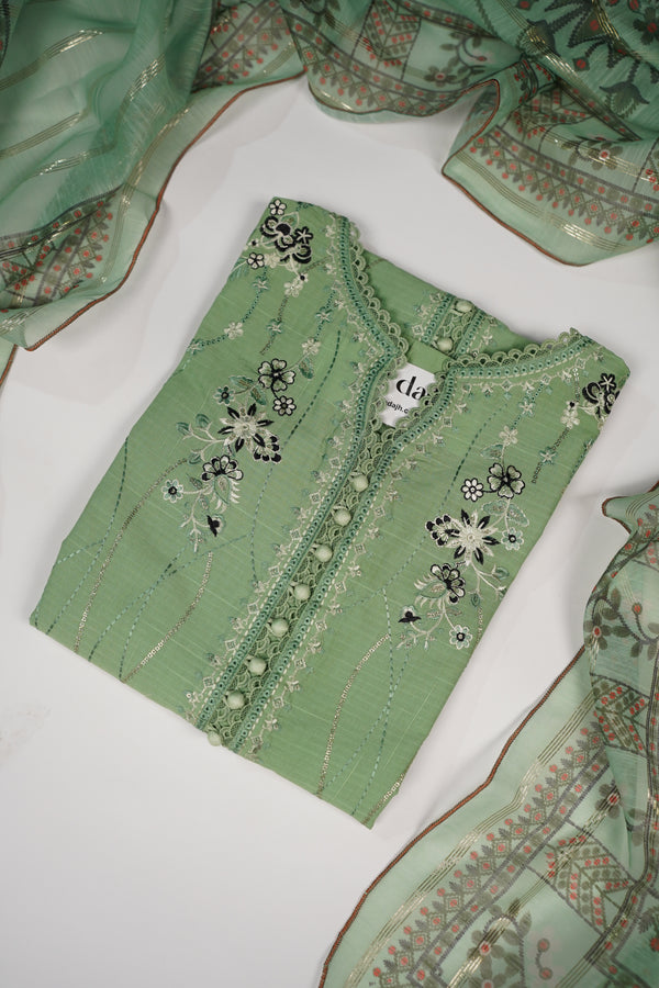 Rozi - Premium Embroidered Lawn Outfit with Voile Dupatta - Ready to Wear PD034