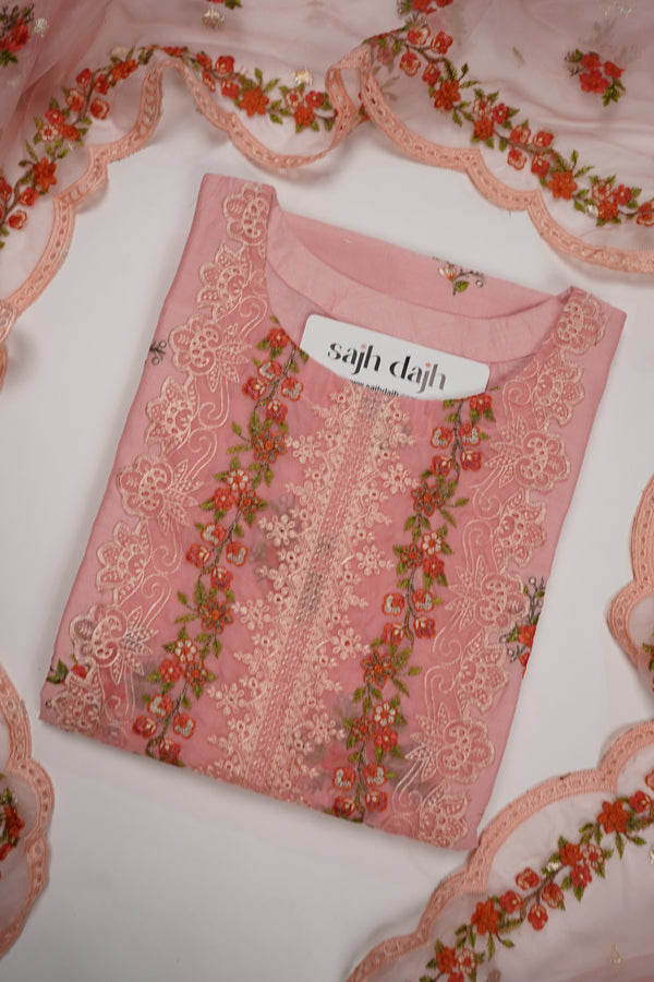 Rozi - Farshi Shalwar - Luxury Cotton Lawn Outfit With Organza Dupatta - Ready to Wear PD028