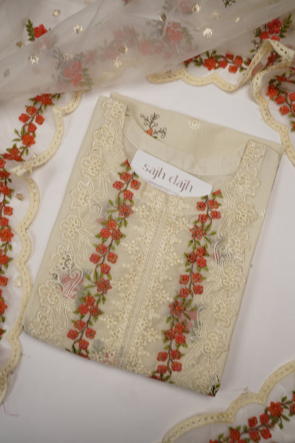 Rozi  - Farshi Shalwar - Luxury Cotton Lawn Outfit With Organza Dupatta - Ready to Wear PD027