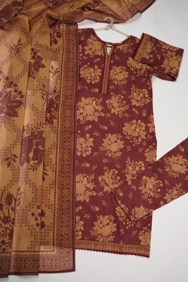 Rozi - Luxury Cotton Lawn Outfit With Voile Dupatta - Ready to Wear PD036
