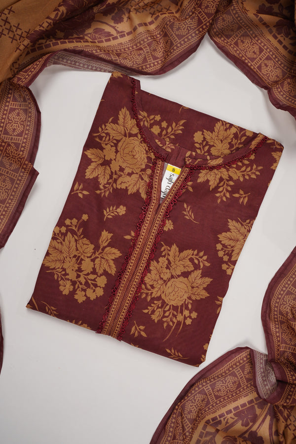 Rozi - Luxury Cotton Lawn Outfit With Voile Dupatta - Ready to Wear PD036