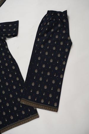 Rozi - Exclusive Khaddar Outfit with  Shawl - Ready to Wear SD571 navy blue