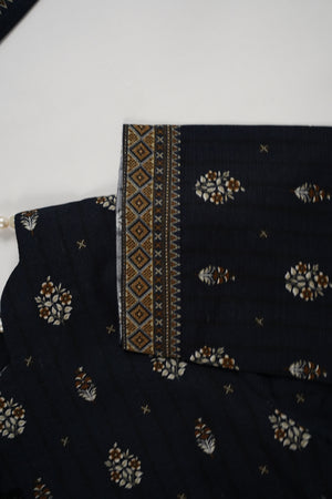 Rozi - Exclusive Khaddar Outfit with  Shawl - Ready to Wear SD571 navy blue