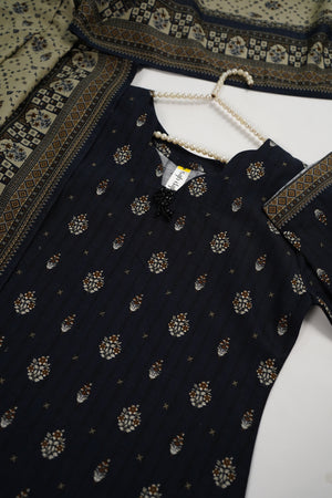 Rozi - Exclusive Khaddar Outfit with  Shawl - Ready to Wear SD571 navy blue