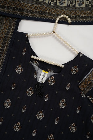 Rozi - Exclusive Khaddar Outfit with  Shawl - Ready to Wear SD571 navy blue
