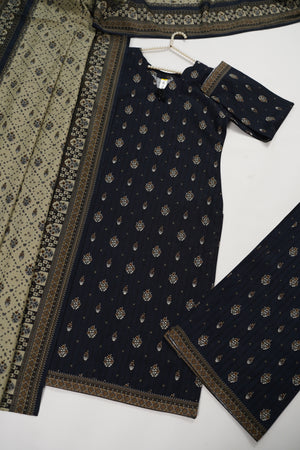 Rozi - Exclusive Khaddar Outfit with  Shawl - Ready to Wear SD571 navy blue