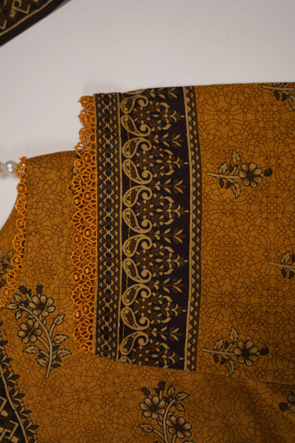 Rozi - Printed Linen  Outfit With Shawl  - Ready to Wear PD142