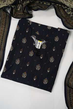 Rozi - Exclusive Khaddar Outfit with  Shawl - Ready to Wear SD571 navy blue