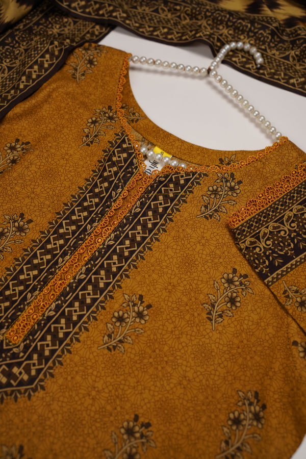 Rozi - Printed Linen  Outfit With Shawl  - Ready to Wear PD142