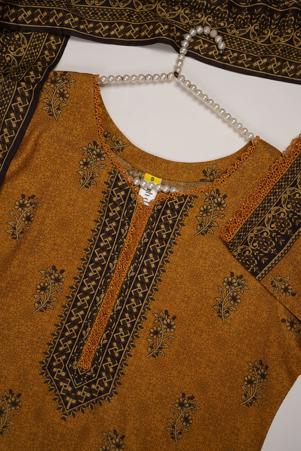 Rozi - Printed Linen  Outfit With Shawl  - Ready to Wear PD142