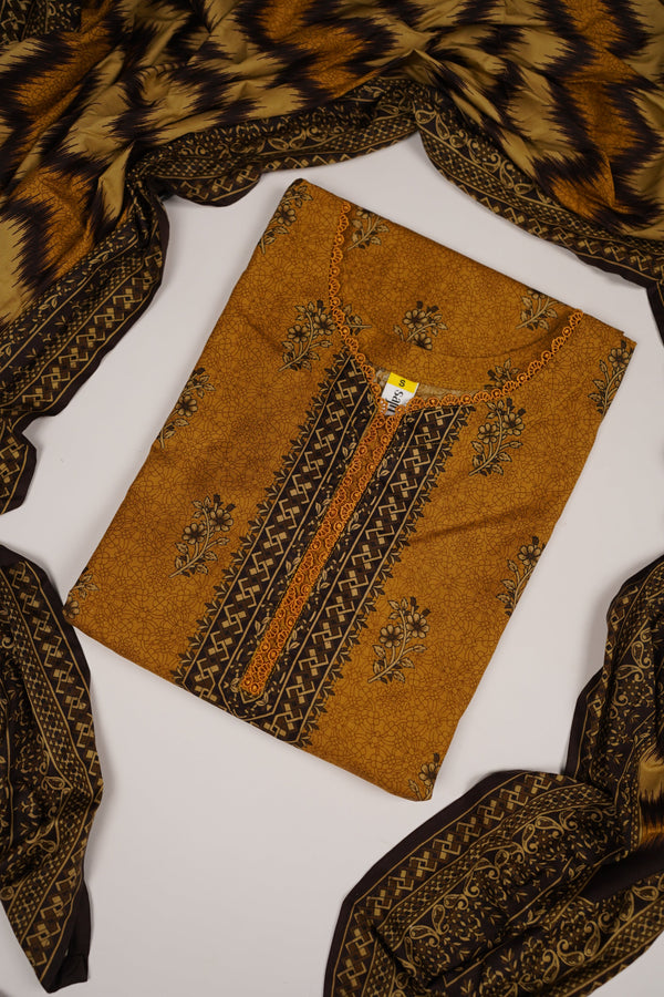 Rozi - Printed Linen  Outfit With Shawl  - Ready to Wear PD142
