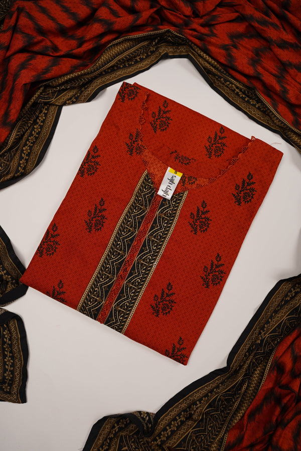 Rozi - Printed Linen  Outfit With Shawl  - Ready to Wear PD143