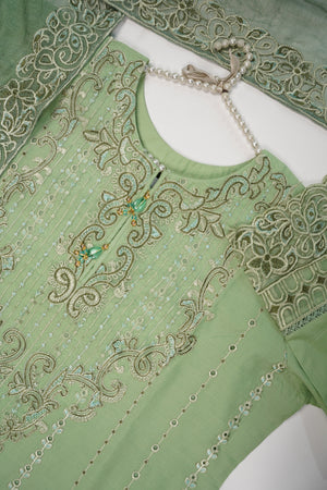 Rozi - Farshi Shalwar - Luxury Cotton Lawn Outfit With Net Dupatta - Ready to Wear PD030