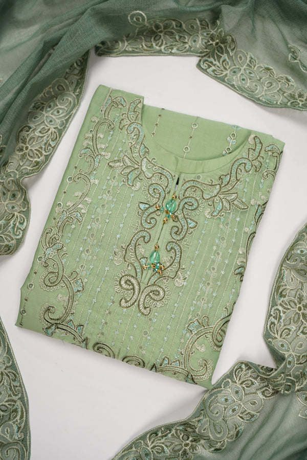 Rozi - Farshi Shalwar - Luxury Cotton Lawn Outfit With Net Dupatta - Ready to Wear PD030