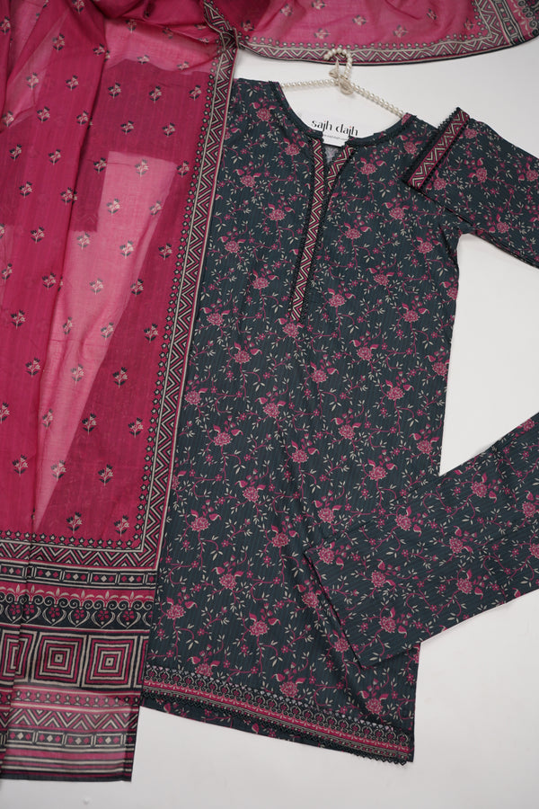 Bin Saeed Originals - Lawn Outfit with Lawn Dupatta - Ready to wear PD048 navy blue