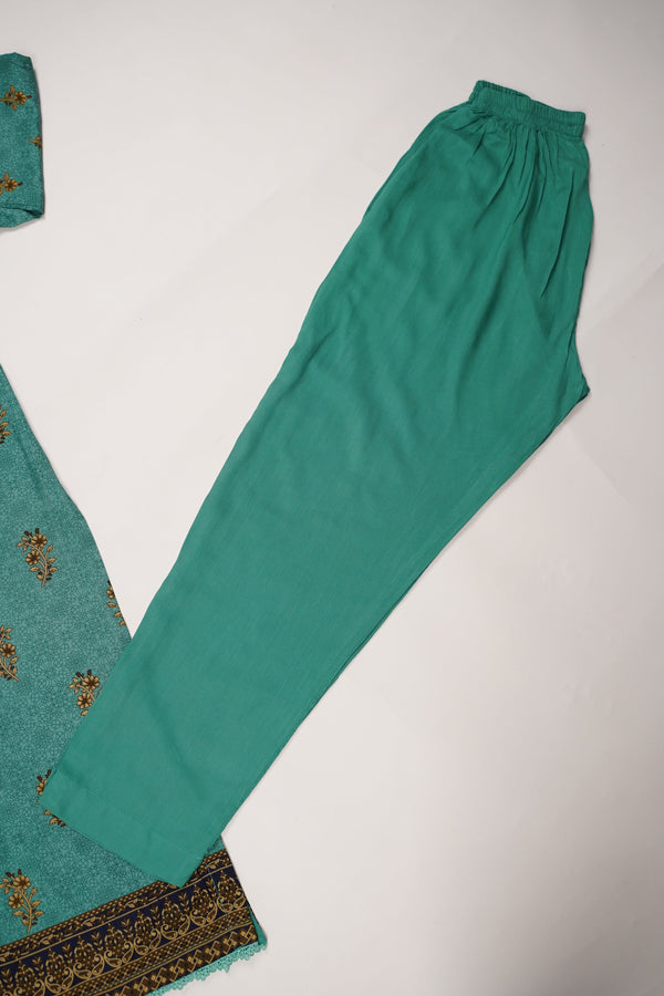 Rozi - Printed Linen  Outfit With Shawl  - Ready to Wear PD145