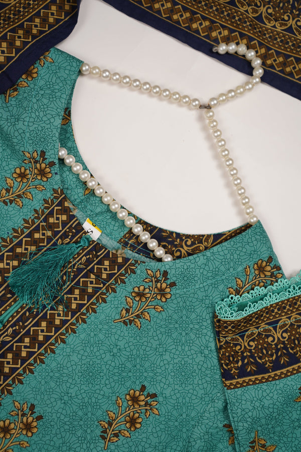 Rozi - Printed Linen  Outfit With Shawl  - Ready to Wear PD145