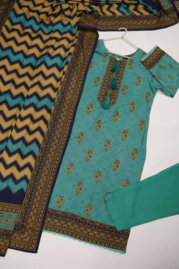 Rozi - Printed Linen  Outfit With Shawl  - Ready to Wear PD145
