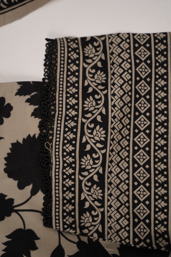 Rozi - Printed Linen  Outfit With Shawl  - Ready to Wear PD146