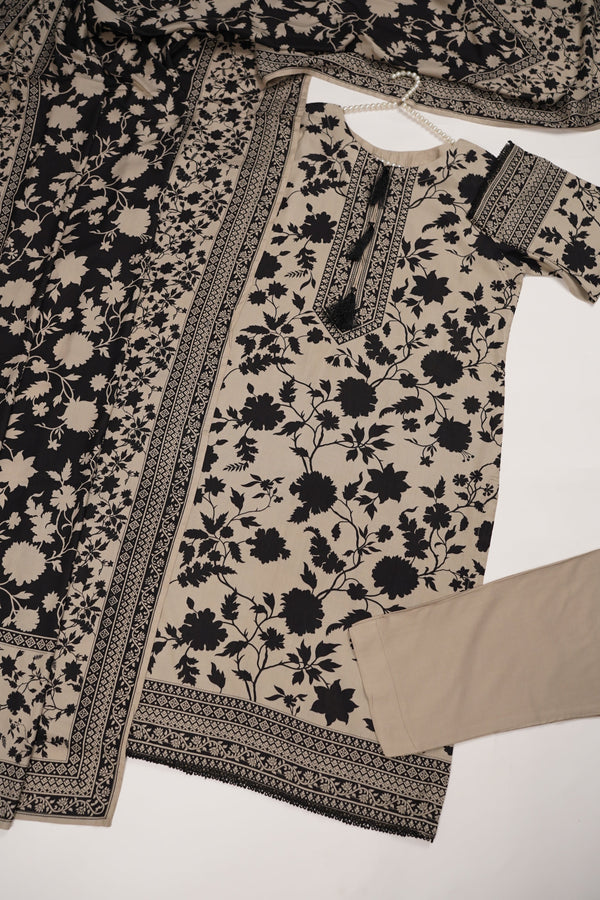 Rozi - Printed Linen  Outfit With Shawl  - Ready to Wear PD146