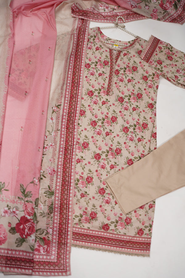 Rozi - Luxury Cotton Lawn Outfit With Voile Dupatta - Ready to Wear PD060