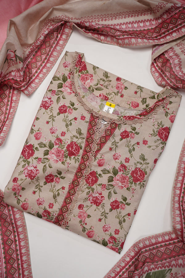 Rozi - Luxury Cotton Lawn Outfit With Voile Dupatta - Ready to Wear PD060
