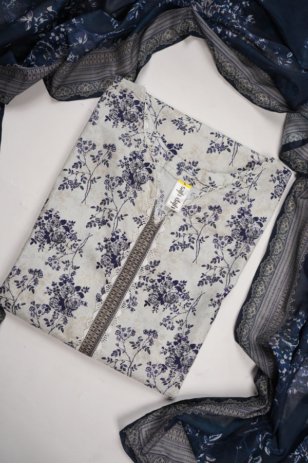 Rozi - Luxury Cotton Lawn Outfit With Voile Dupatta - Ready to Wear PD061