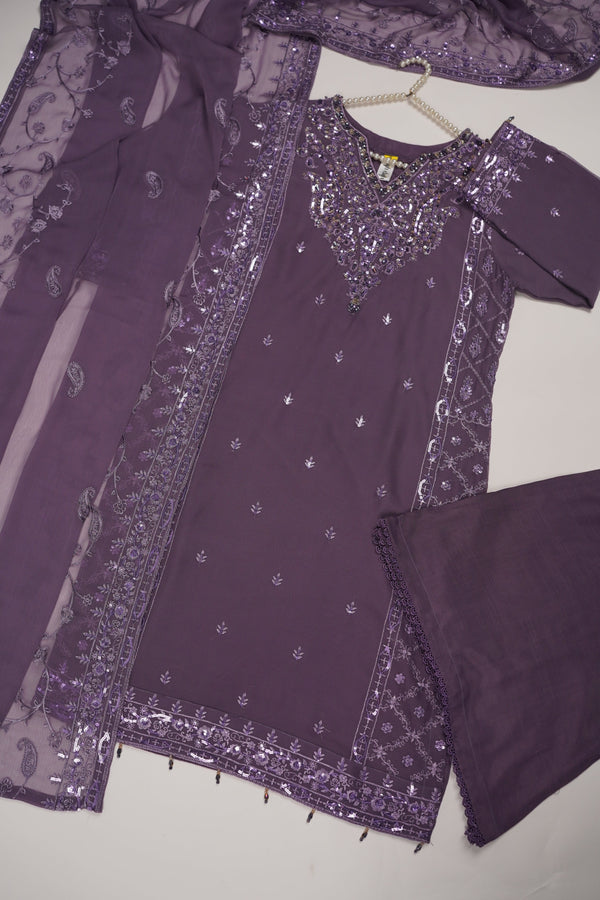 Husan e Jahan - Luxury Chiffon Outfit with Chiffon Dupatta And Plazzo - Ready to Wear- SB-HEJ-V6-D4