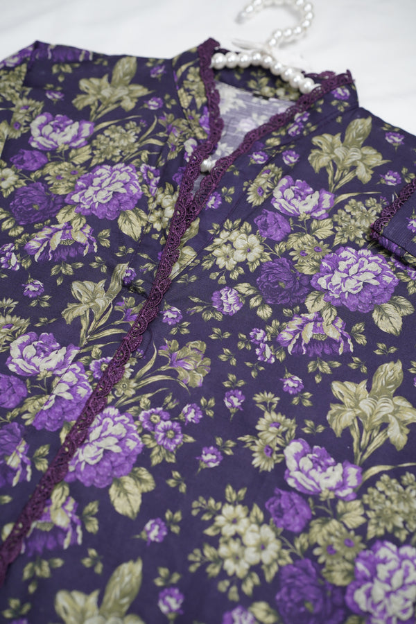 Basics - Branded Khaddar- Purple Floral Shirt with Pants