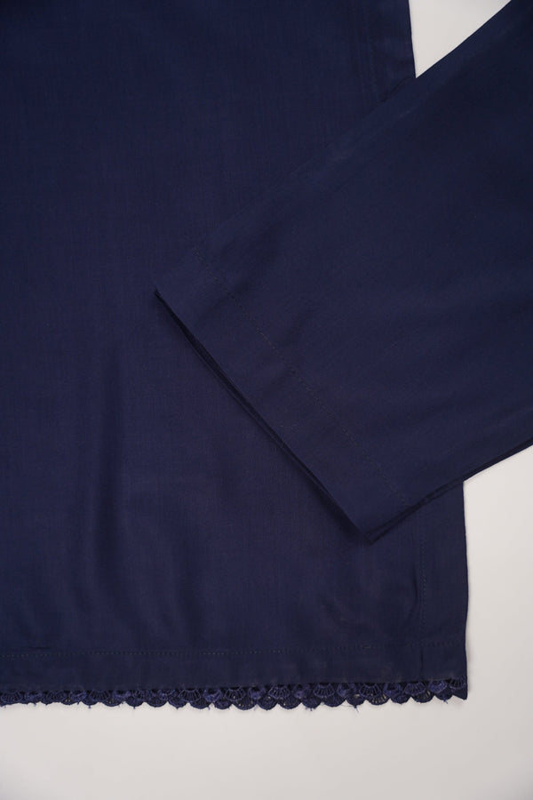 Rozi - Kurta Style -Loose Fit Linen Outfit 2 Piece - Ready to Wear -  SB-220 Navy Blue