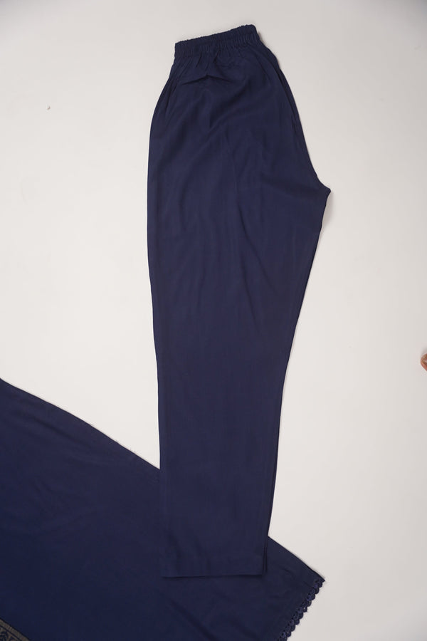 Rozi - Kurta Style -Loose Fit Linen Outfit 2 Piece - Ready to Wear -  SB-220 Navy Blue