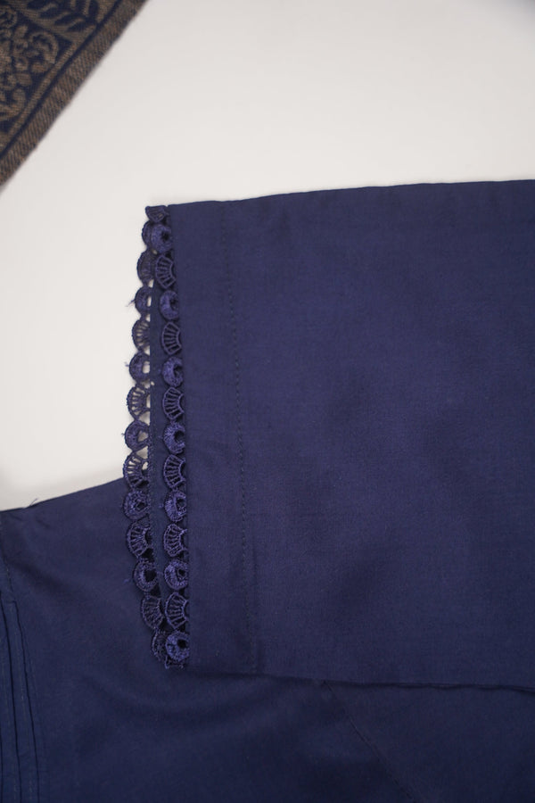 Rozi - Kurta Style -Loose Fit Linen Outfit 2 Piece - Ready to Wear -  SB-220 Navy Blue