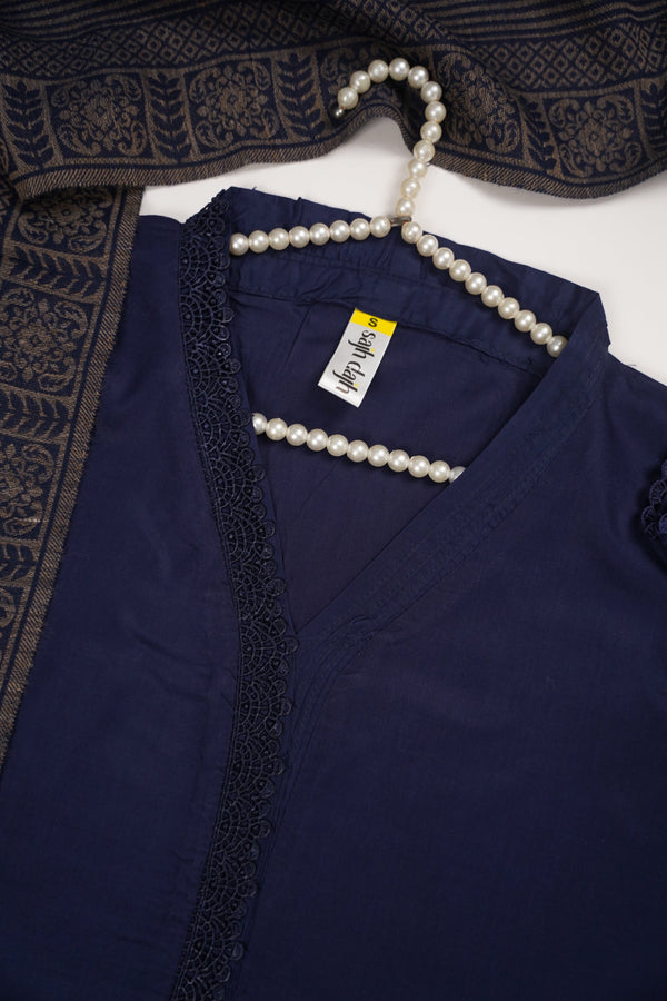 Rozi - Kurta Style -Loose Fit Linen Outfit 2 Piece - Ready to Wear -  SB-220 Navy Blue