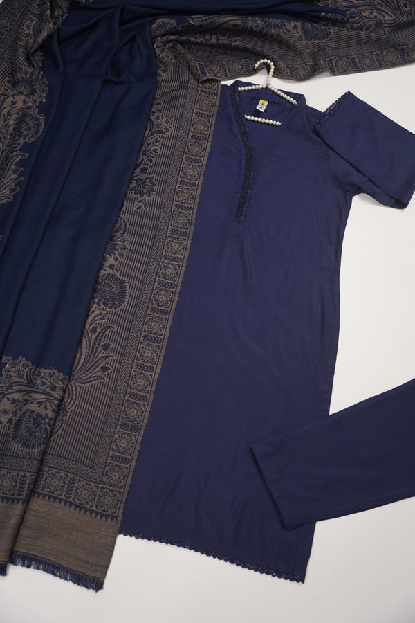 Rozi - Kurta Style -Loose Fit Linen Outfit 2 Piece - Ready to Wear -  SB-220 Navy Blue