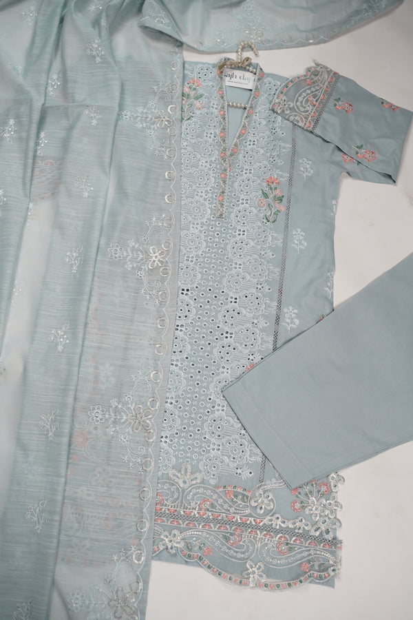 Rozi - Premium Embroidered Lawn Outfit with Voile Dupatta - Ready to Wear PD068